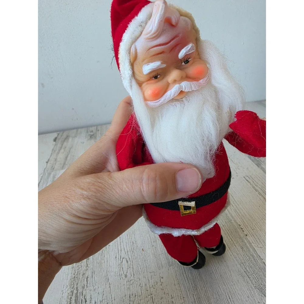 Antique dream doll Santa plush jointed felt rubber face Xmas decor statue